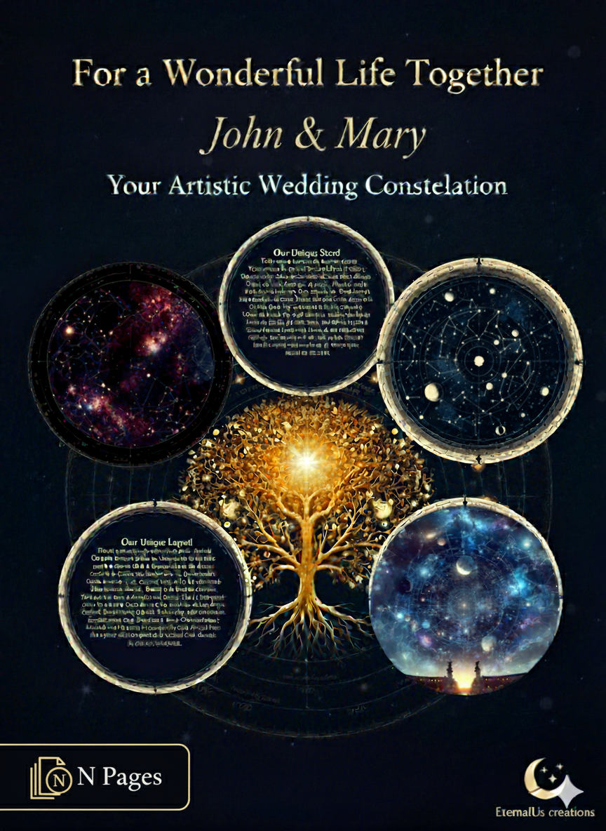 Sample of the full document with illustrated cover, star map, and personalized storytelling